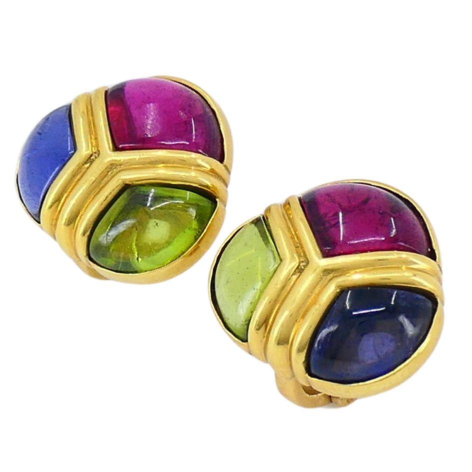 Vintage Bvlgari 18k Gold Saphir Peridot Iolith Edelstein Ohrringe Damen im Angebot