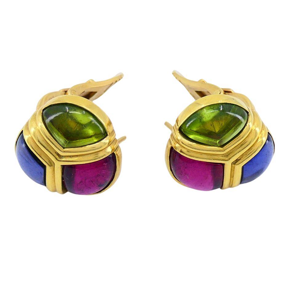 Vintage Bvlgari 18k Gold Saphir Peridot Iolith Edelstein Ohrringe im Angebot 1