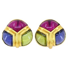 Vintage Bvlgari Boucles d'oreilles en or 18k Saphir Péridot Iolite Gemstone