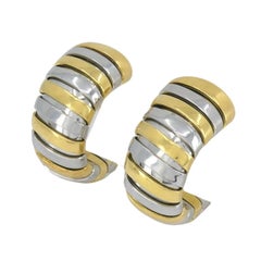 Vintage Bvlgari 18k Gold Stainless Steel Tubogas Huggie Earrings