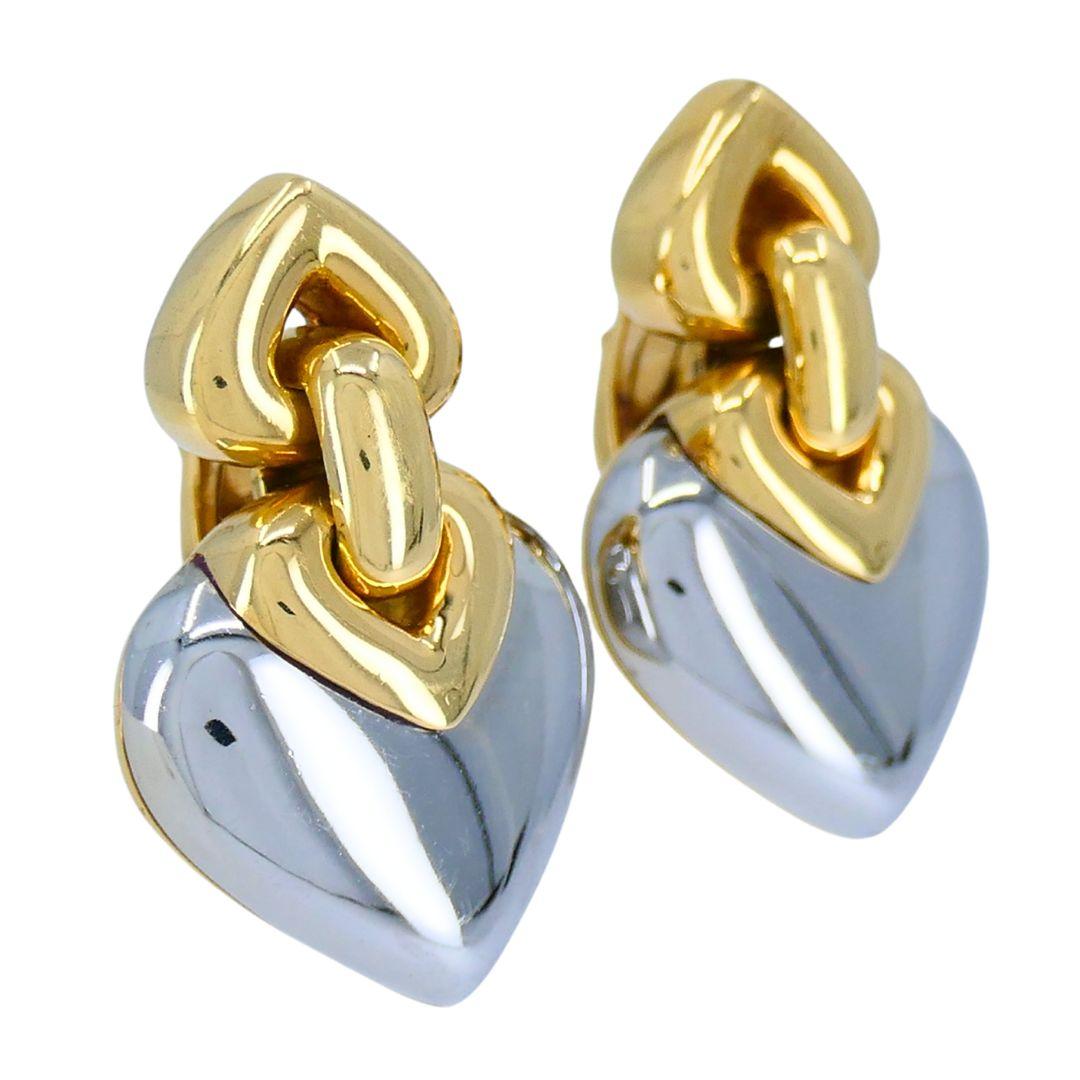 Donna Orecchini Cuore Doppio Cuore Bvlgari d'epoca in oro e acciaio 18k in vendita