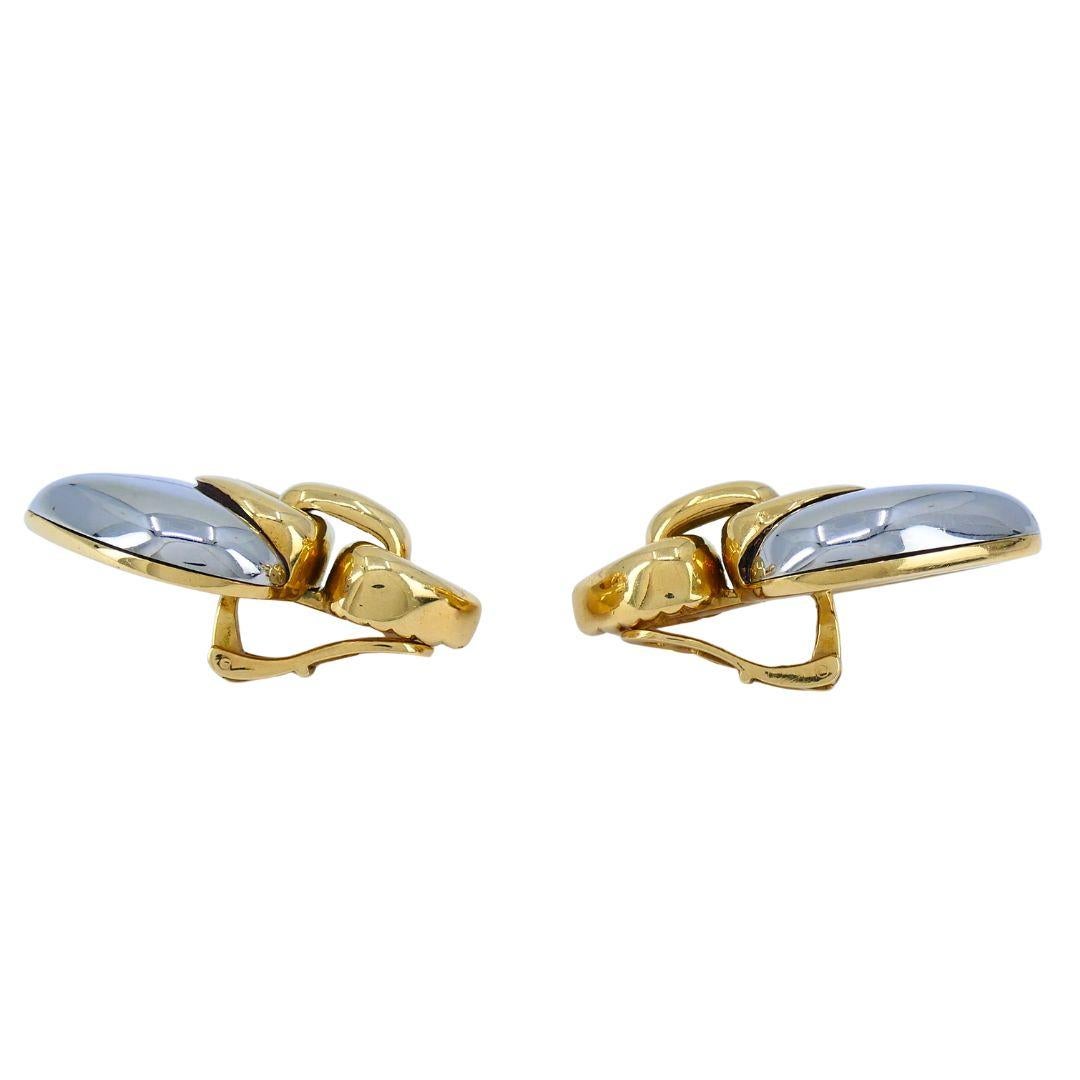 Orecchini Cuore Doppio Cuore Bvlgari d'epoca in oro e acciaio 18k in vendita 2
