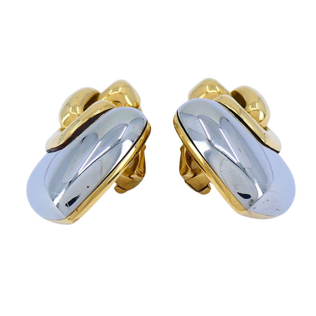 Orecchini Cuore Doppio Cuore Bvlgari d'epoca in oro e acciaio 18k in vendita 3