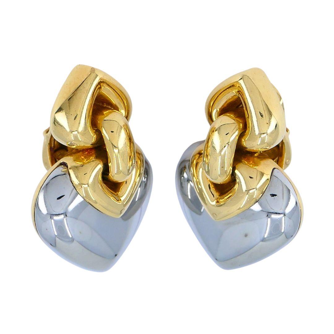 Orecchini Cuore Doppio Cuore Bvlgari d'epoca in oro e acciaio 18k in vendita 4