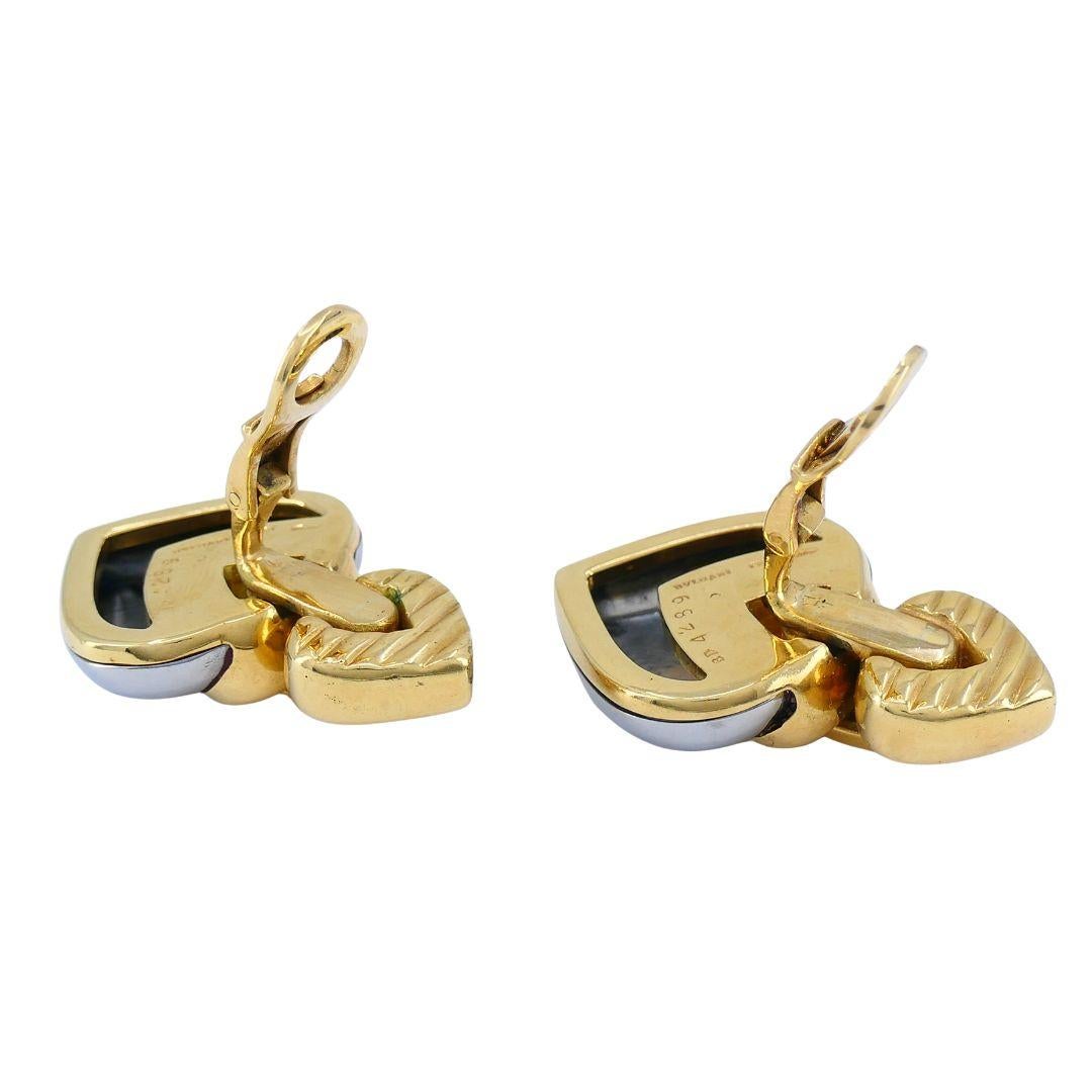 Orecchini Cuore Doppio Cuore Bvlgari d'epoca in oro e acciaio 18k in vendita 5
