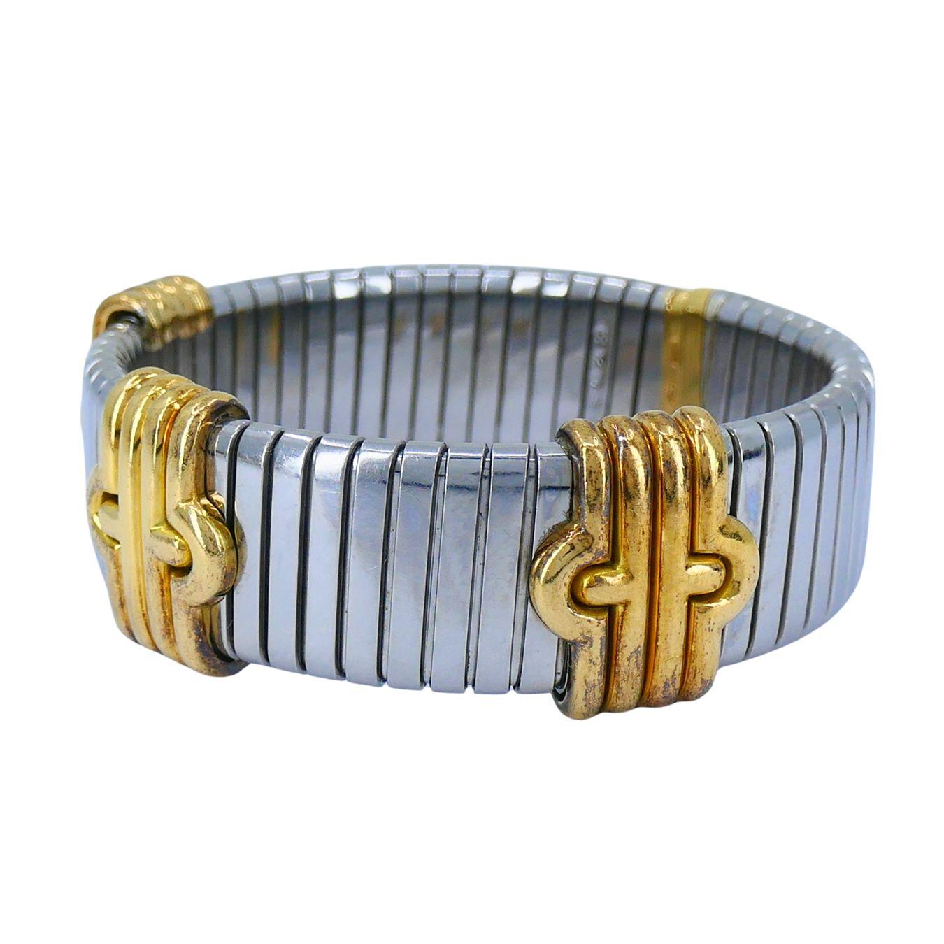 da uomo o donna Vintage Bvlgari Bracciale Tubogas Parentesi in acciaio e oro 18k