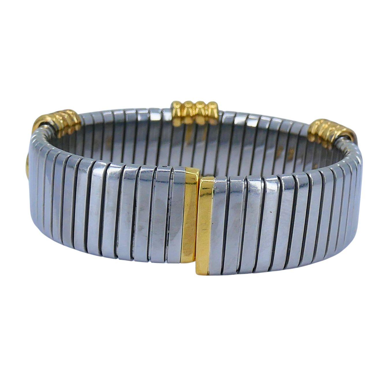 Vintage Bvlgari Bracciale Tubogas Parentesi in acciaio e oro 18k 1