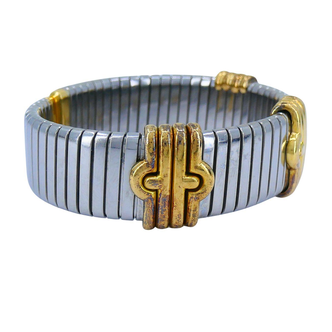 Vintage Bvlgari Bracciale Tubogas Parentesi in acciaio e oro 18k 2