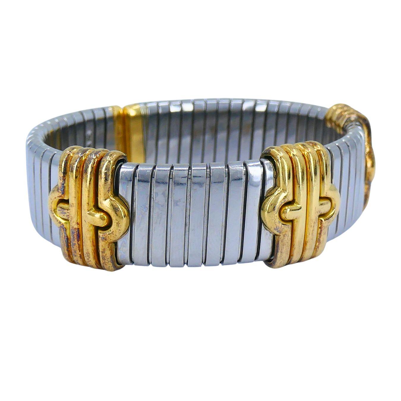 Vintage Bvlgari Bracciale Tubogas Parentesi in acciaio e oro 18k 3