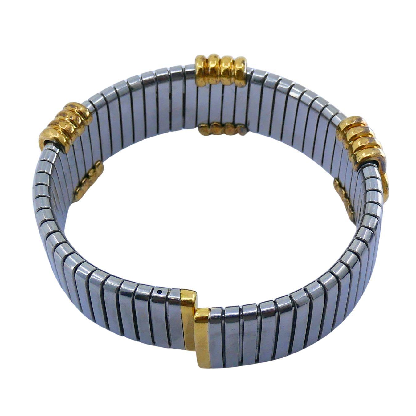 Vintage Bvlgari Bracciale Tubogas Parentesi in acciaio e oro 18k 5