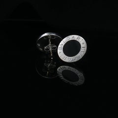 Vintage Bvlgari 18K White Gold Black Onyx Stud Earrings Italy 12.9mm 6g