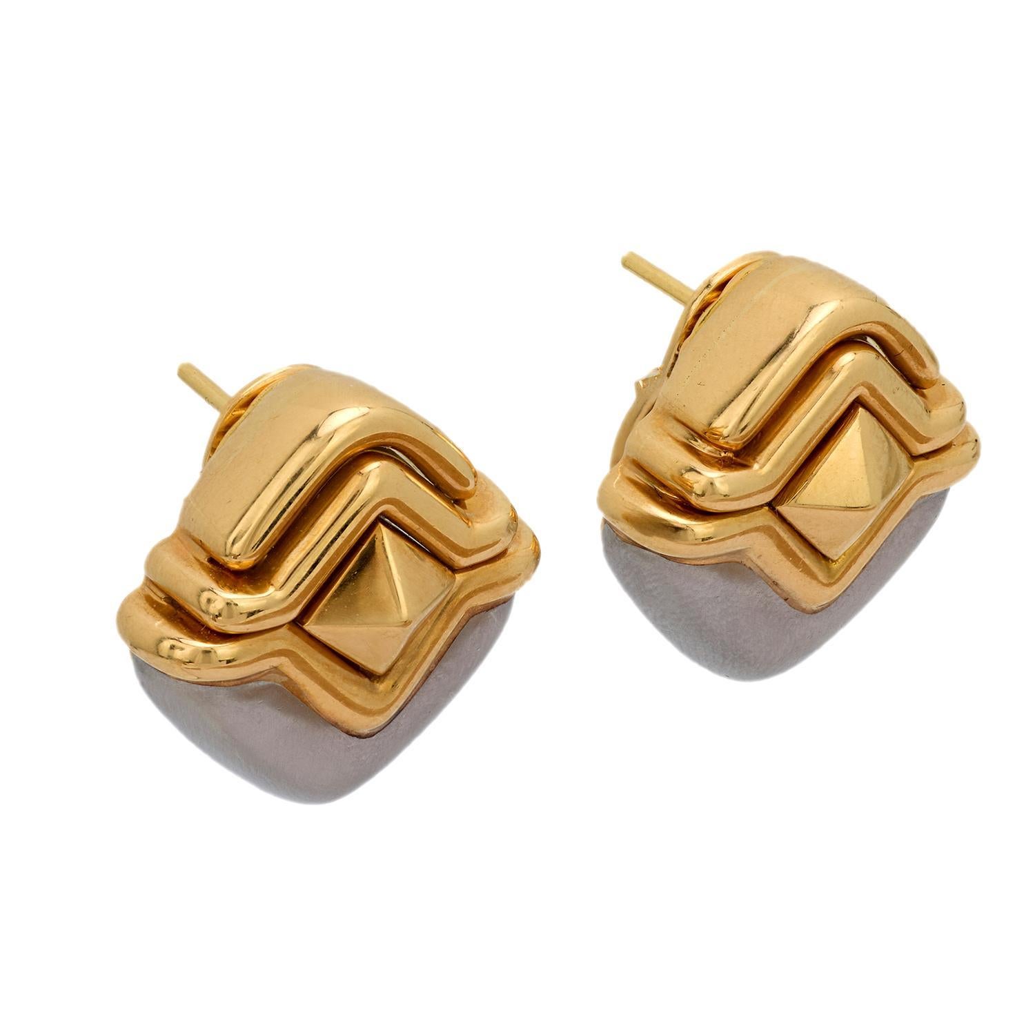 Modern Vintage Bvlgari 18k yellow gold and steel earrings