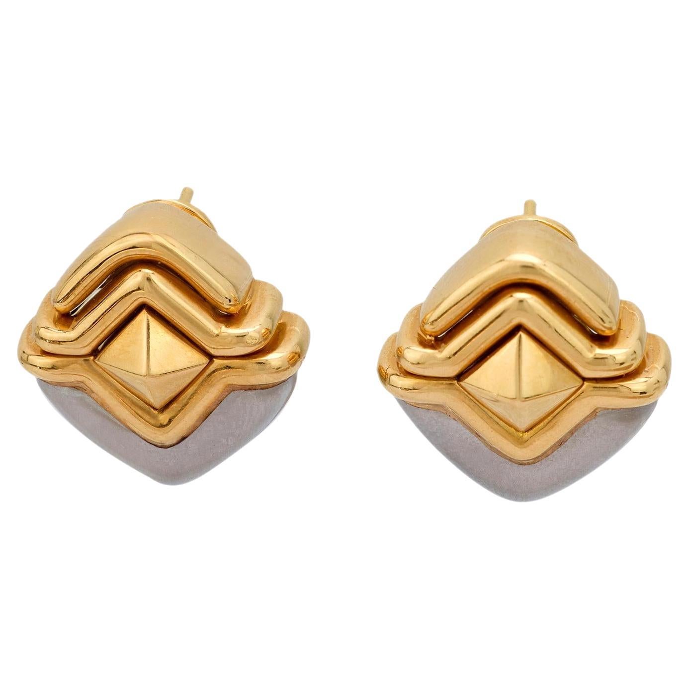 Orecchini vintage Bvlgari in oro giallo 18k e acciaio