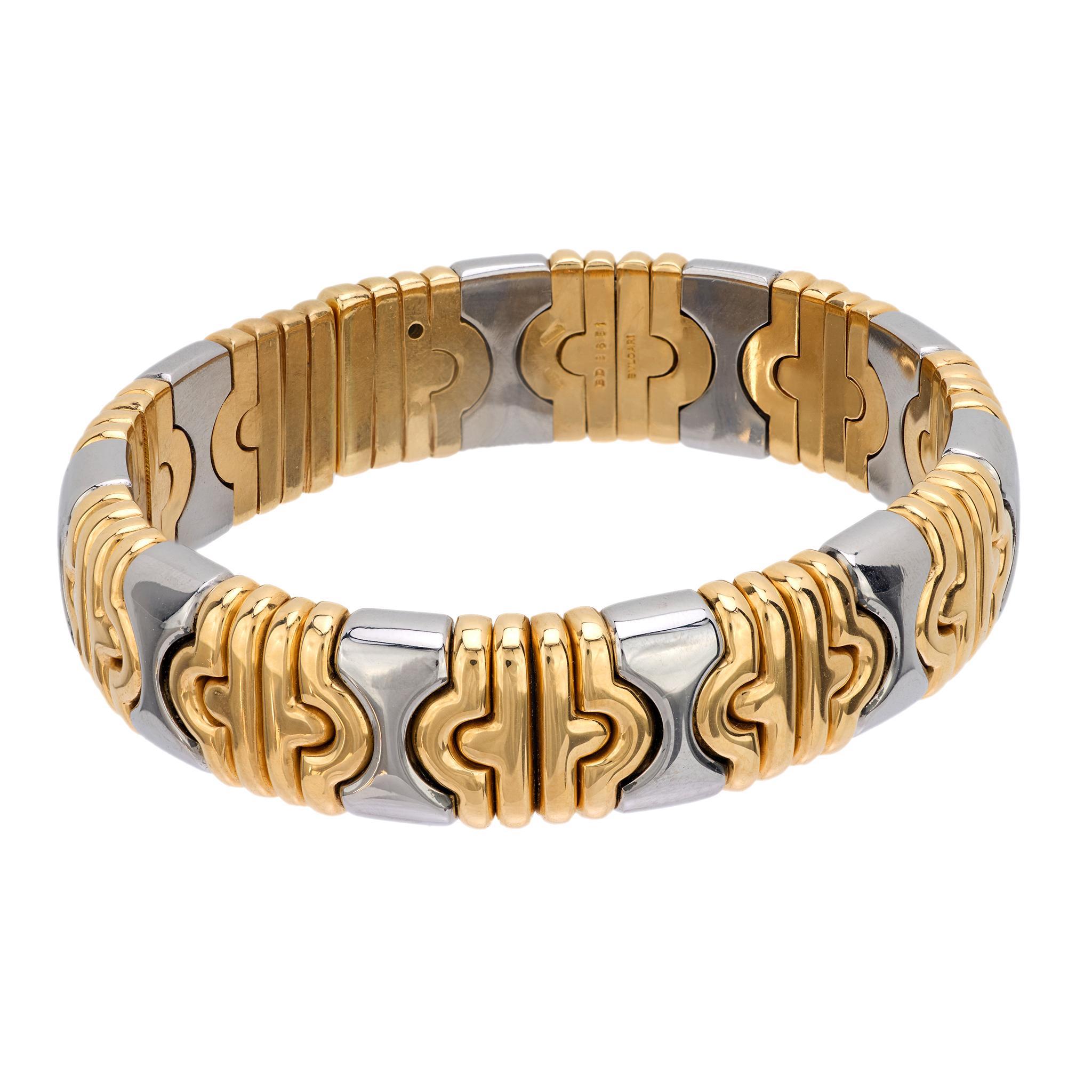 Modern Vintage Bvlgari 18k yellow gold and steel Tubogas cuff