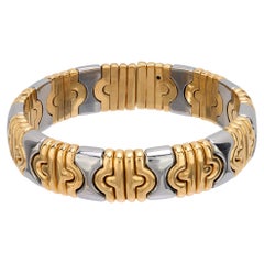 Bvlgari Manchette Tubogas vintage en or jaune 18 carats et acier