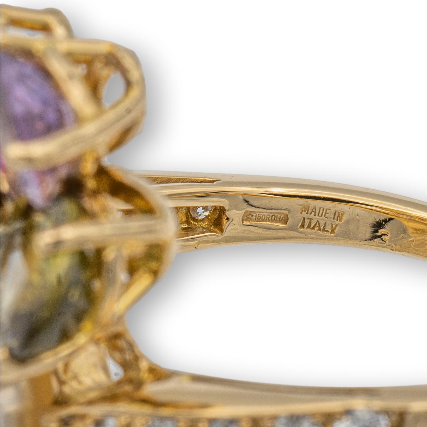 Retro Vintage Bvlgari 18K Gold Contraire Multi-Color Sapphire Diamond Pearl Ring For Sale