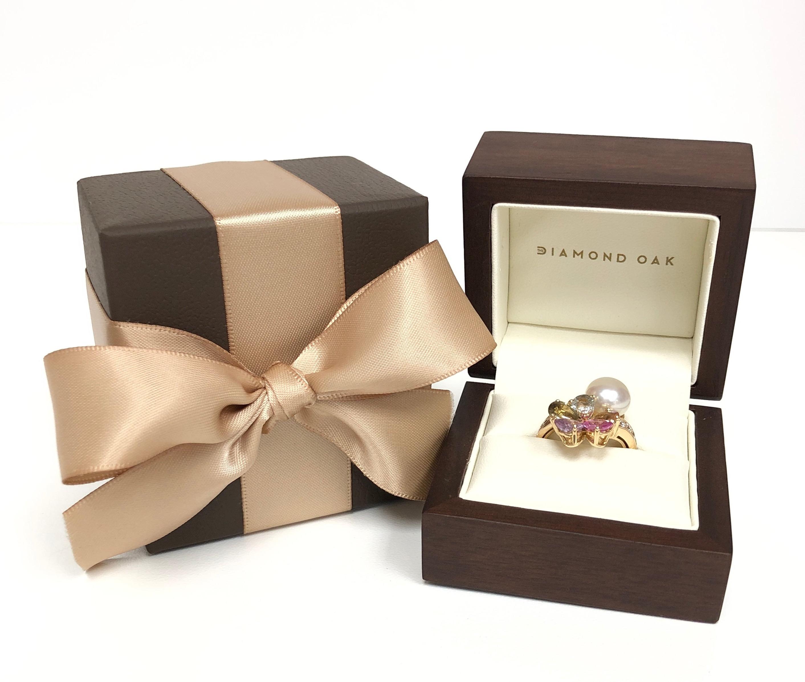Pear Cut Vintage Bvlgari 18K Gold Contraire Multi-Color Sapphire Diamond Pearl Ring For Sale