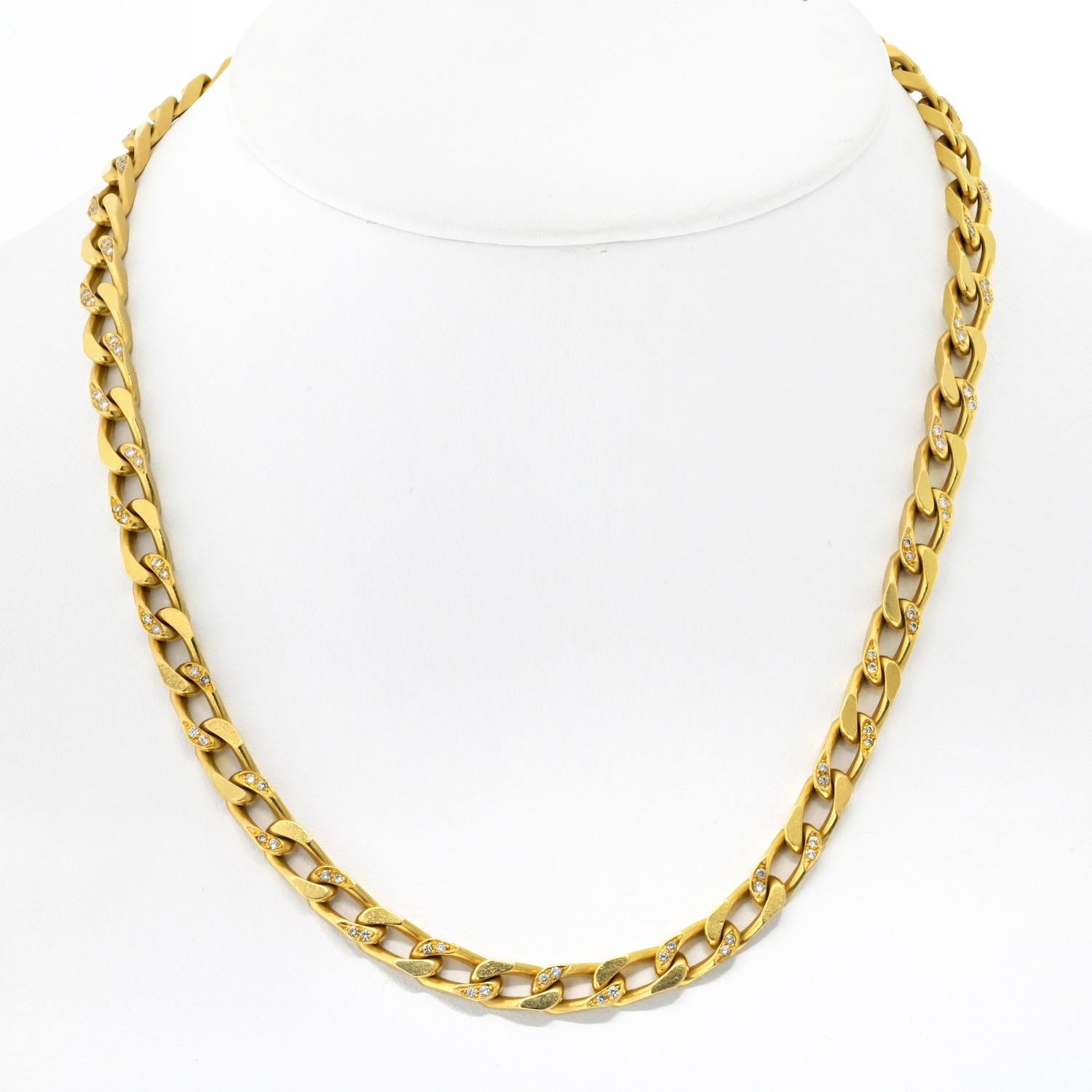 Step into the elegance of the 1960s with this exquisite Estate Bvlgari 18K Yellow Gold Diamond Link Necklace. Crafted with the timeless sophistication that Bvlgari is known for, this vintage piece features oval curb links that alternate with