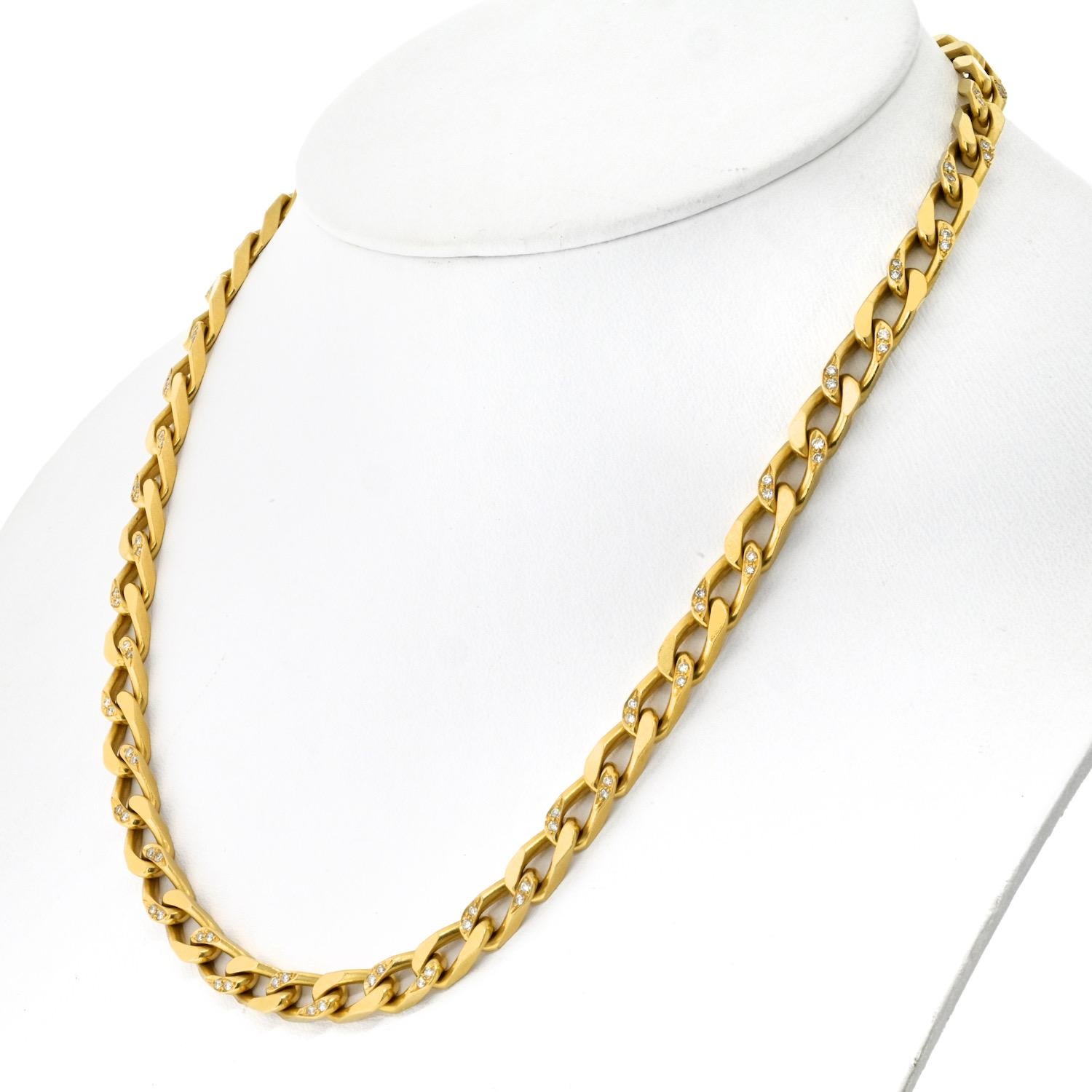 Modern Vintage Bvlgari 18K Yellow Gold Diamond Link Chain Necklace For Sale