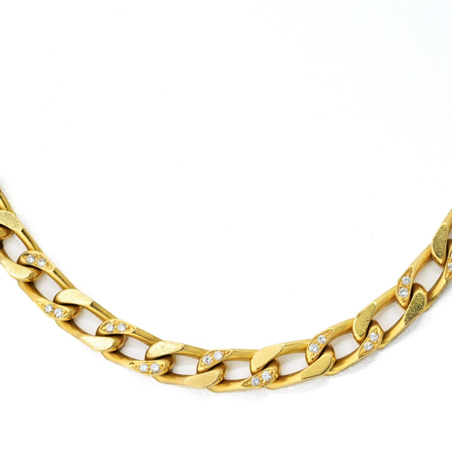 Round Cut Vintage Bvlgari 18K Yellow Gold Diamond Link Chain Necklace For Sale
