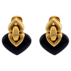 Vintage Bvlgari 18k yellow gold enamel "Doppio Cuore" heart earrings