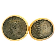 Vintage Bvlgari 18k Yellow Gold Silver Ancient Roman Empire Coin Cufflinks