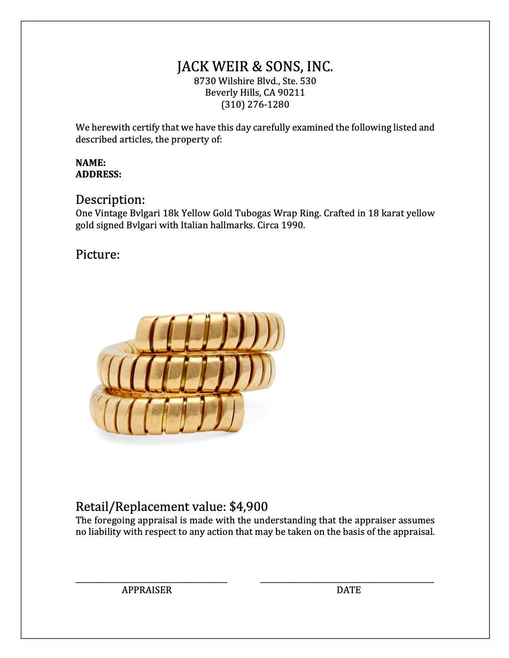 18 Karat Gelbgold Tubogas Wickelring von Bvlgari 3