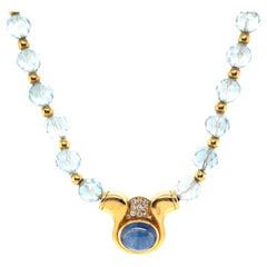 Vintage Bvlgari 4.10 Carat Sapphire Aquamarine Beaded 18 Karat Gold Necklace