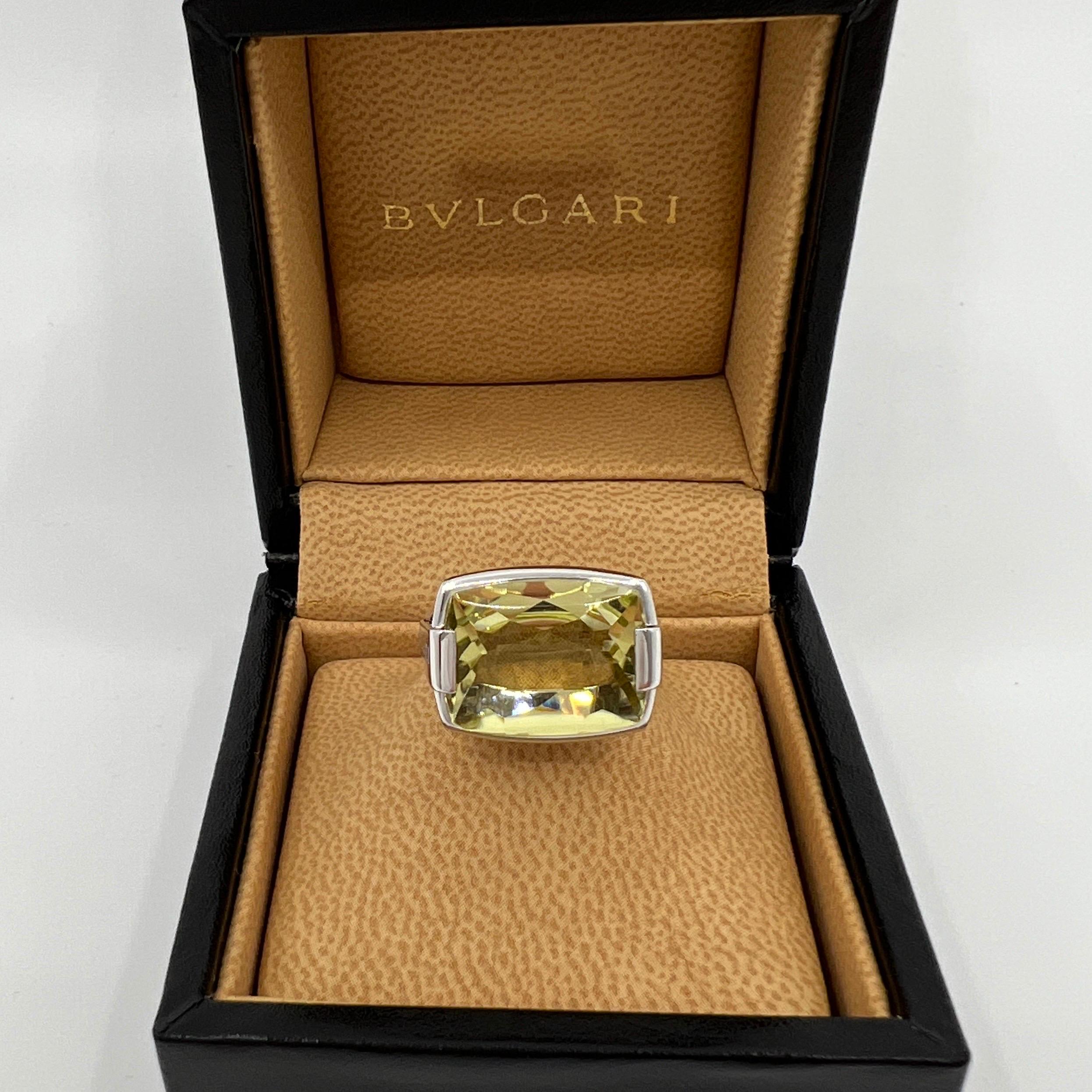 Vintage Bvlgari Allegra Yellow Citrine Lemon Quartz 18 Karat White Gold Ring For Sale 3