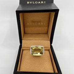 Vintage Bvlgari Allegra Yellow Citrine Lemon Quartz 18 Karat White Gold Ring