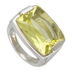 Vintage Bvlgari Allegra Gelber Citrin Zitronenquarz 18 Karat Weißgold Ring