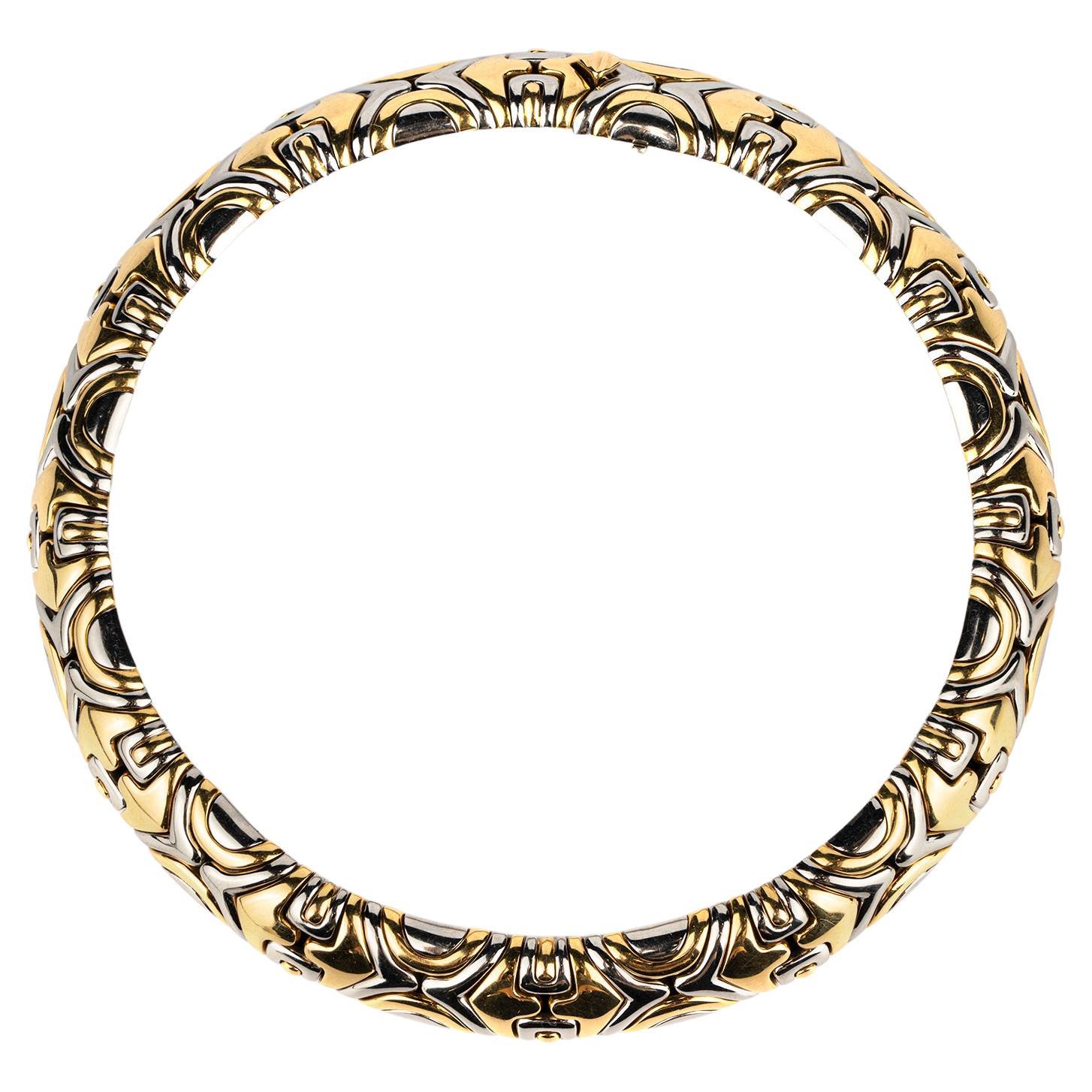 Vintage Bvlgari 'Alveare' 18k Gold and Stainless Steel Necklace For Sale