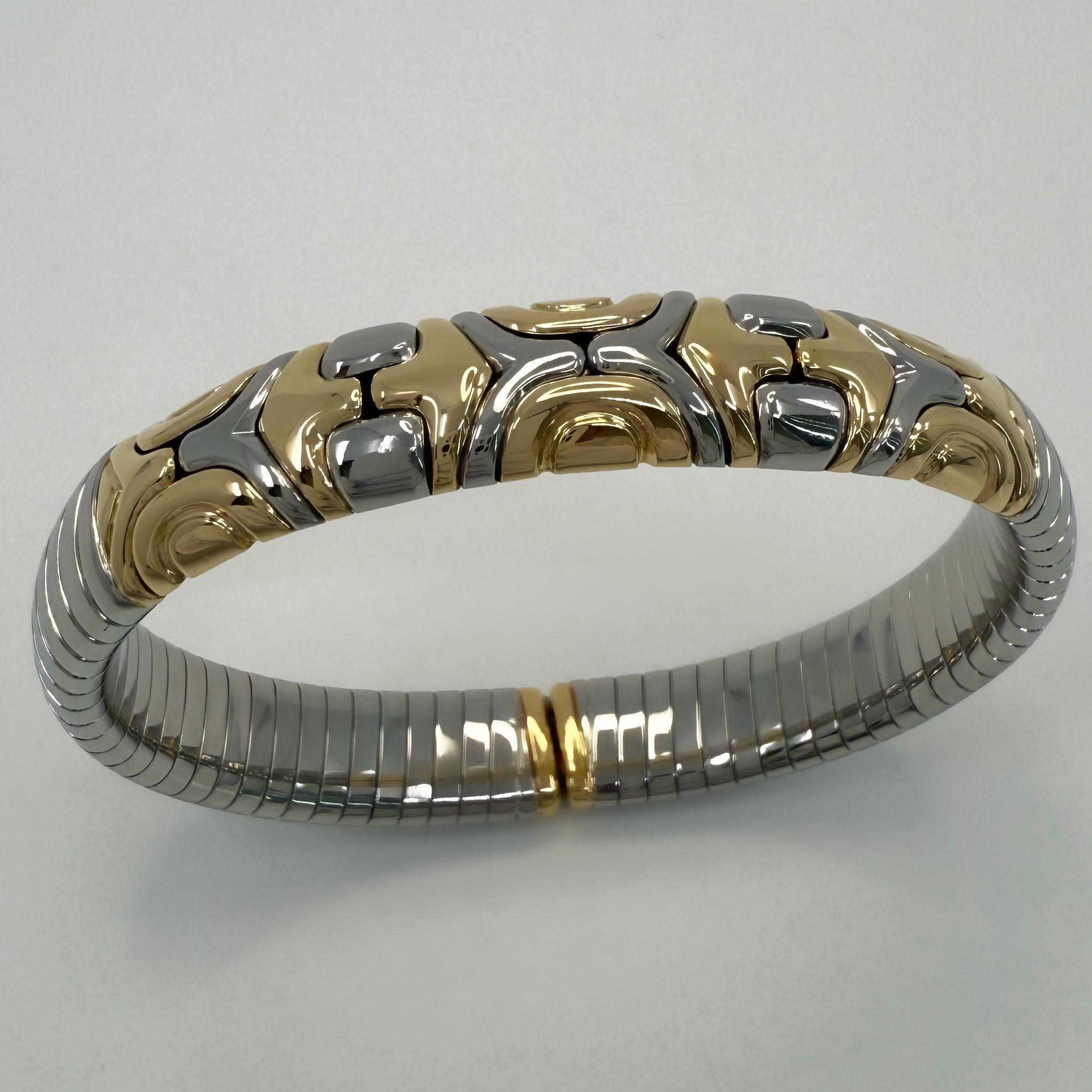 Vintage Bvlgari Alveare Parentesi Tubogas Pulsera Brazalete Acero Oro 18k en Excelente Estado en Birmingham, GB