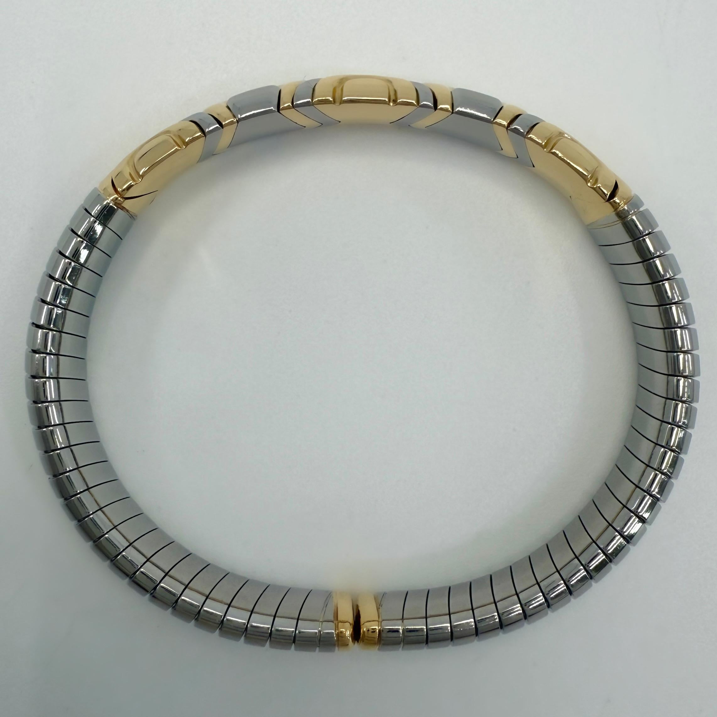De las mujeres Vintage Bvlgari Alveare Parentesi Tubogas Pulsera Brazalete Acero Oro 18k