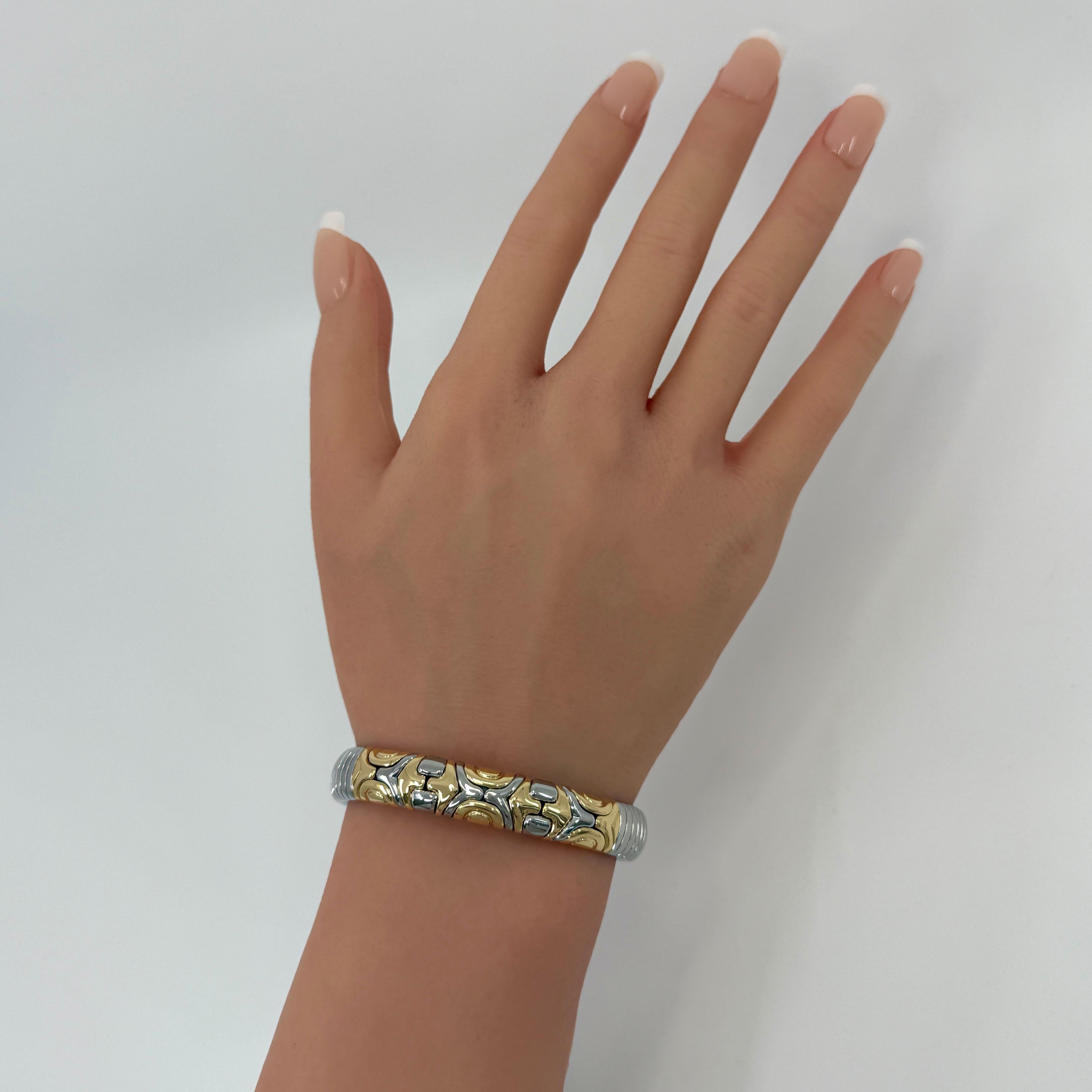 Vintage Bvlgari Alveare Parentesi Tubogas Pulsera Brazalete Acero Oro 18k 1
