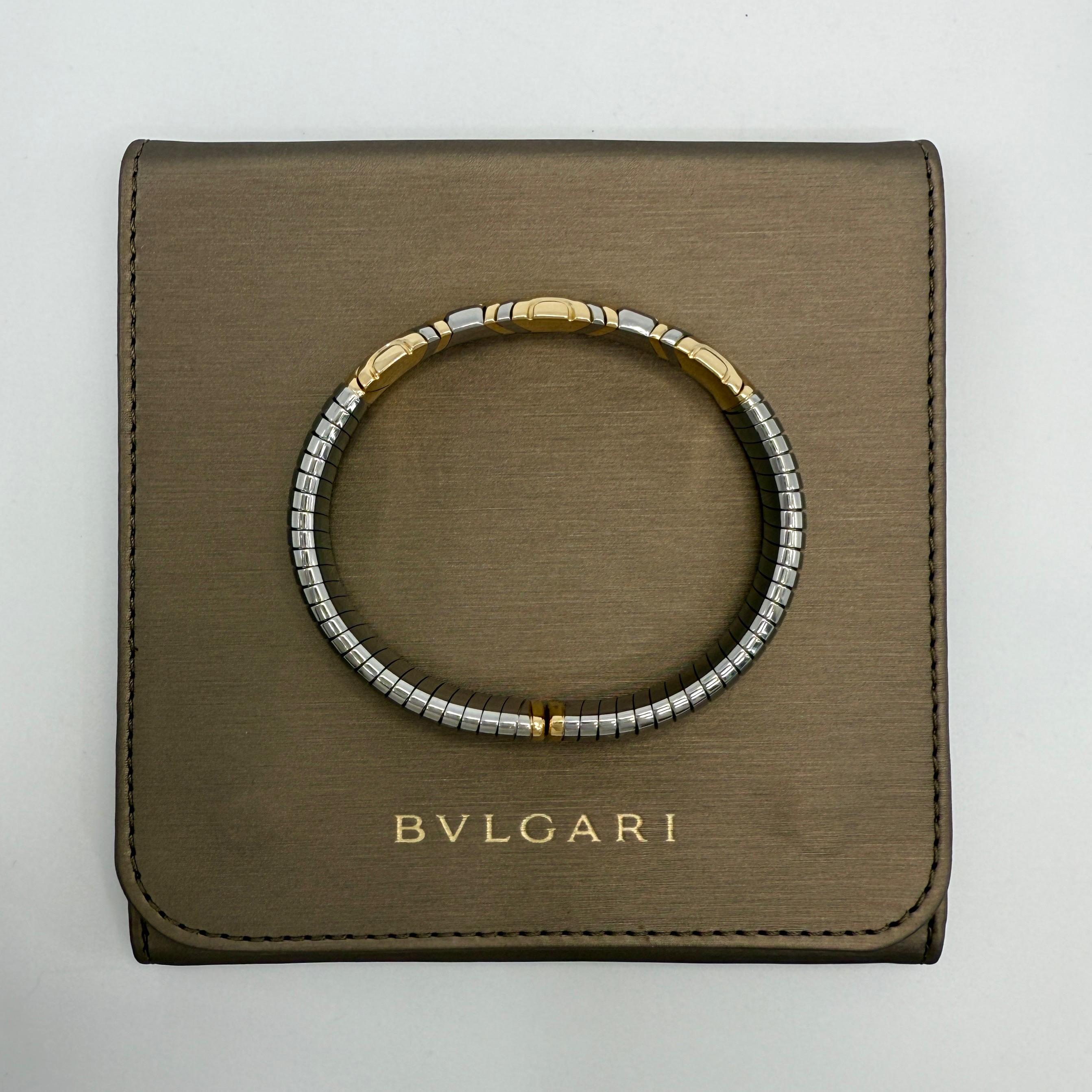 Vintage Bvlgari Alveare Parentesi Tubogas Pulsera Brazalete Acero Oro 18k 2