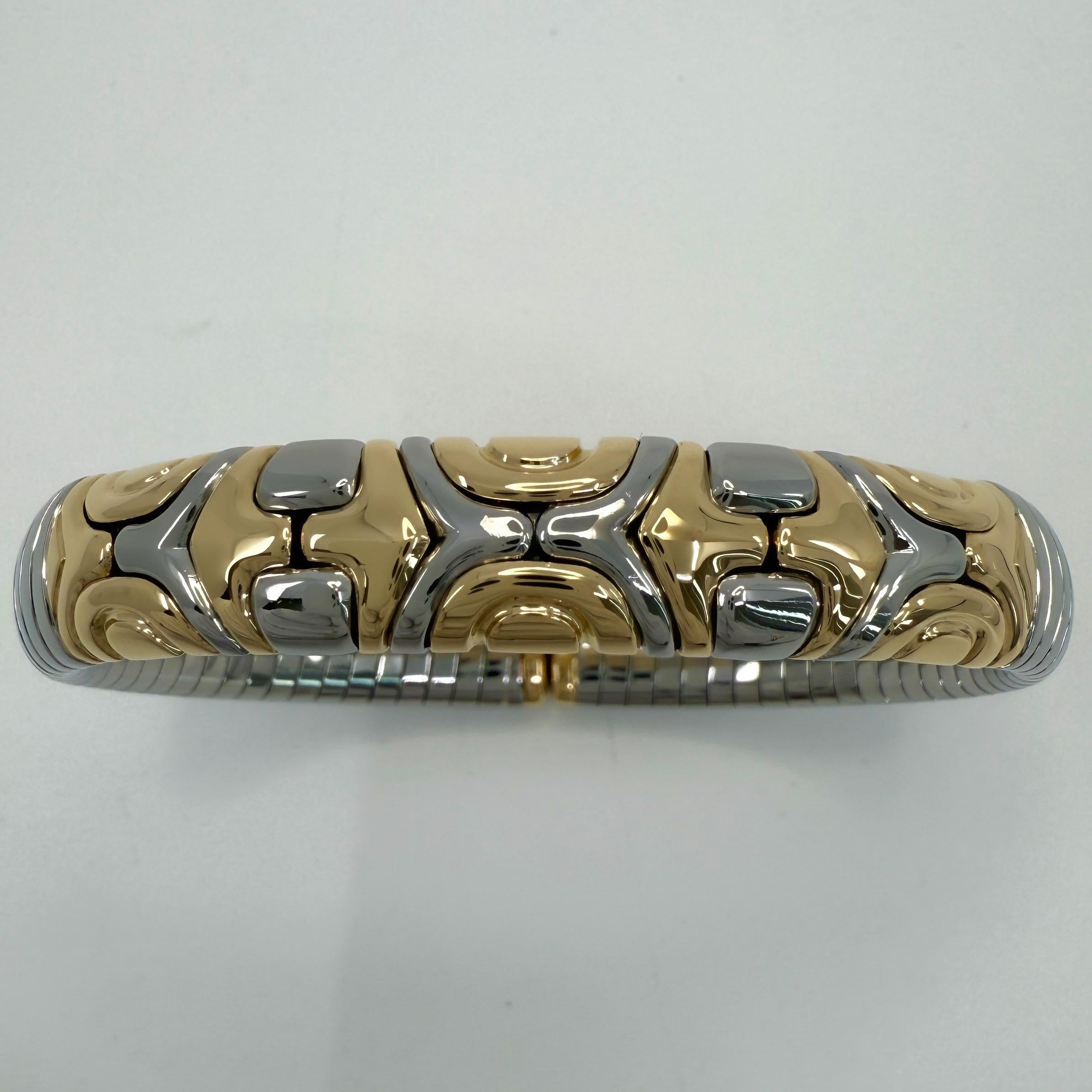 Vintage Bvlgari Alveare Parentesi Tubogas Pulsera Brazalete Acero Oro 18k 3