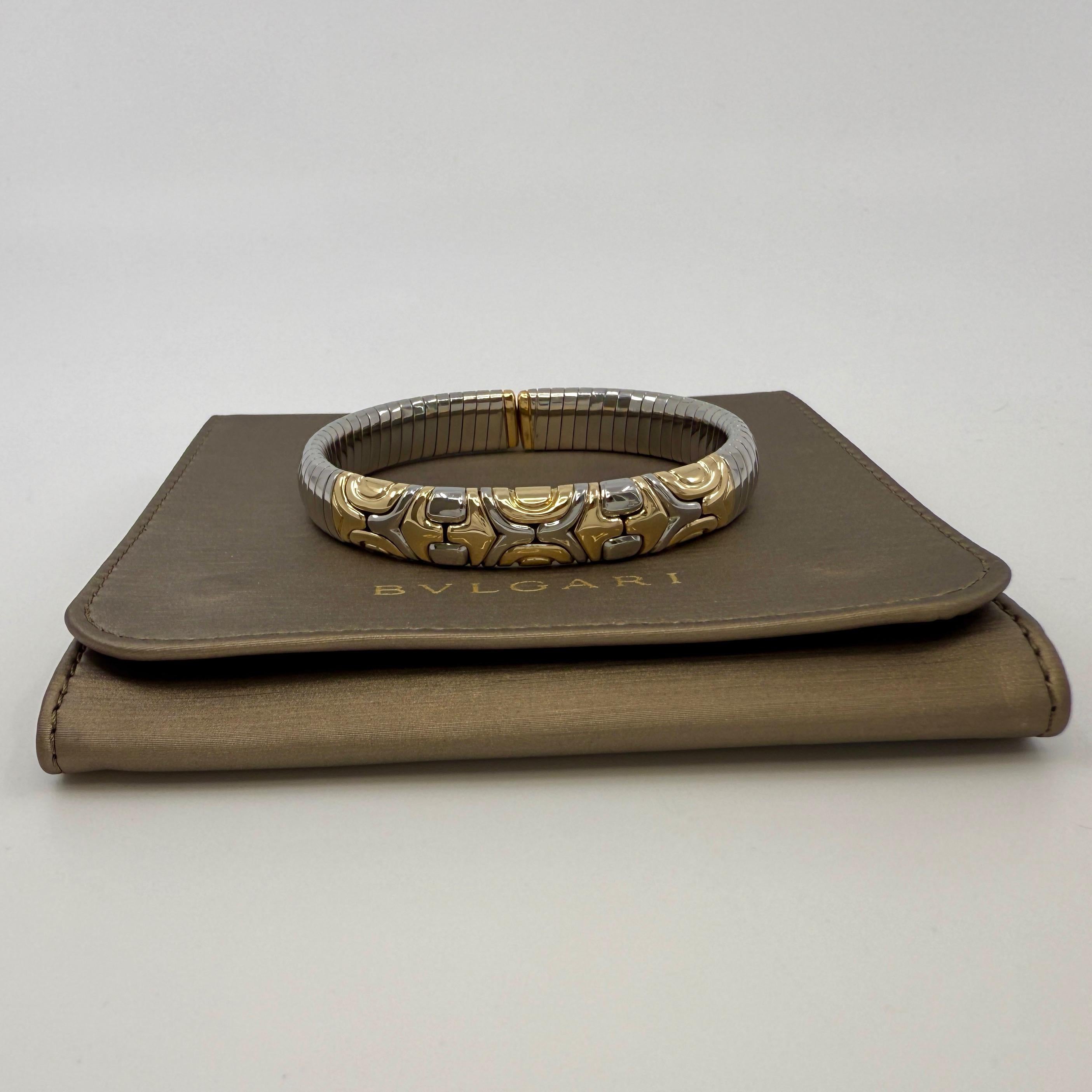 Vintage Bvlgari Alveare Parentesi Tubogas Pulsera Brazalete Acero Oro 18k 4
