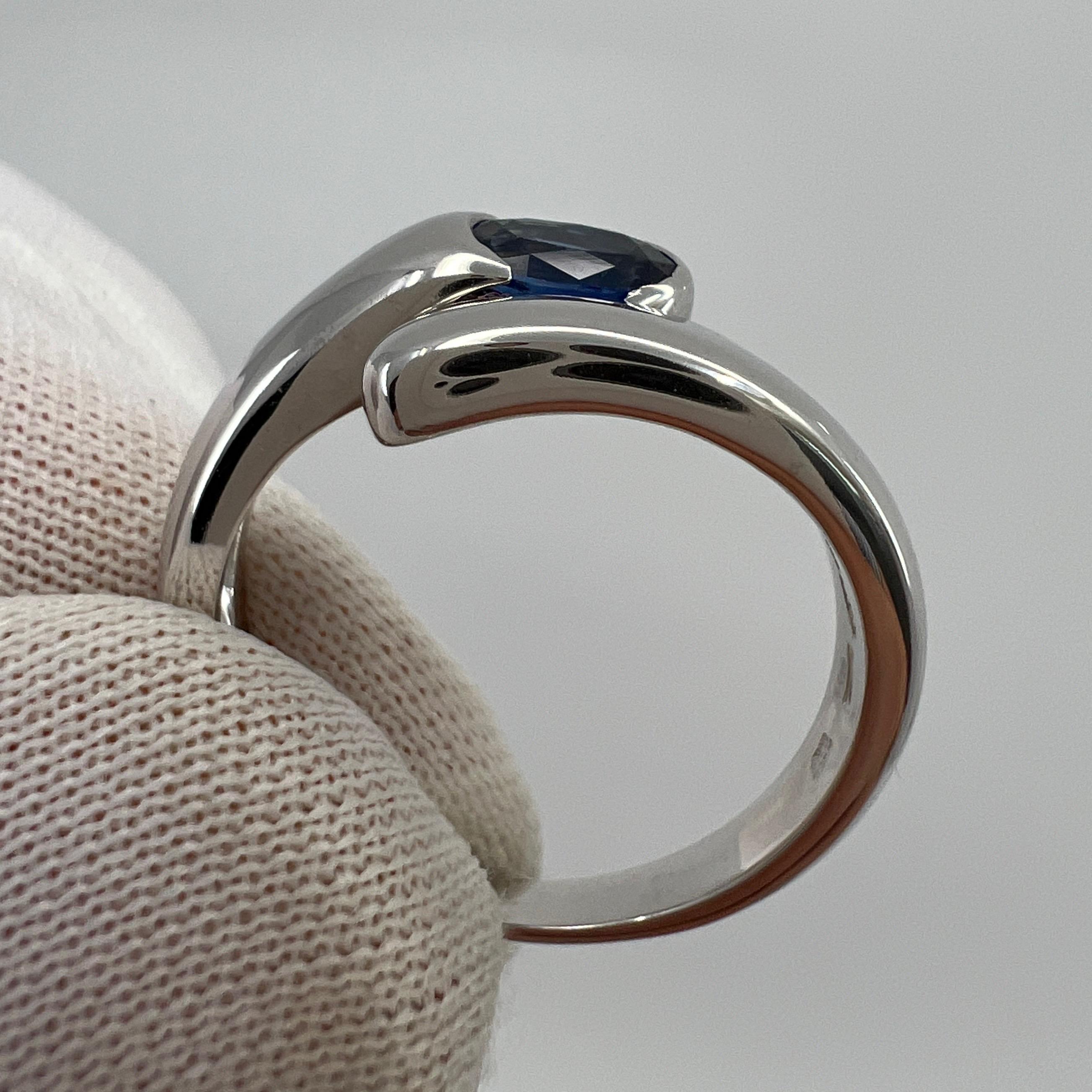 Vintage Bvlgari Astrea Vivid Blue Sapphire Oval Cut 18k White Gold Bypass Ring For Sale 6