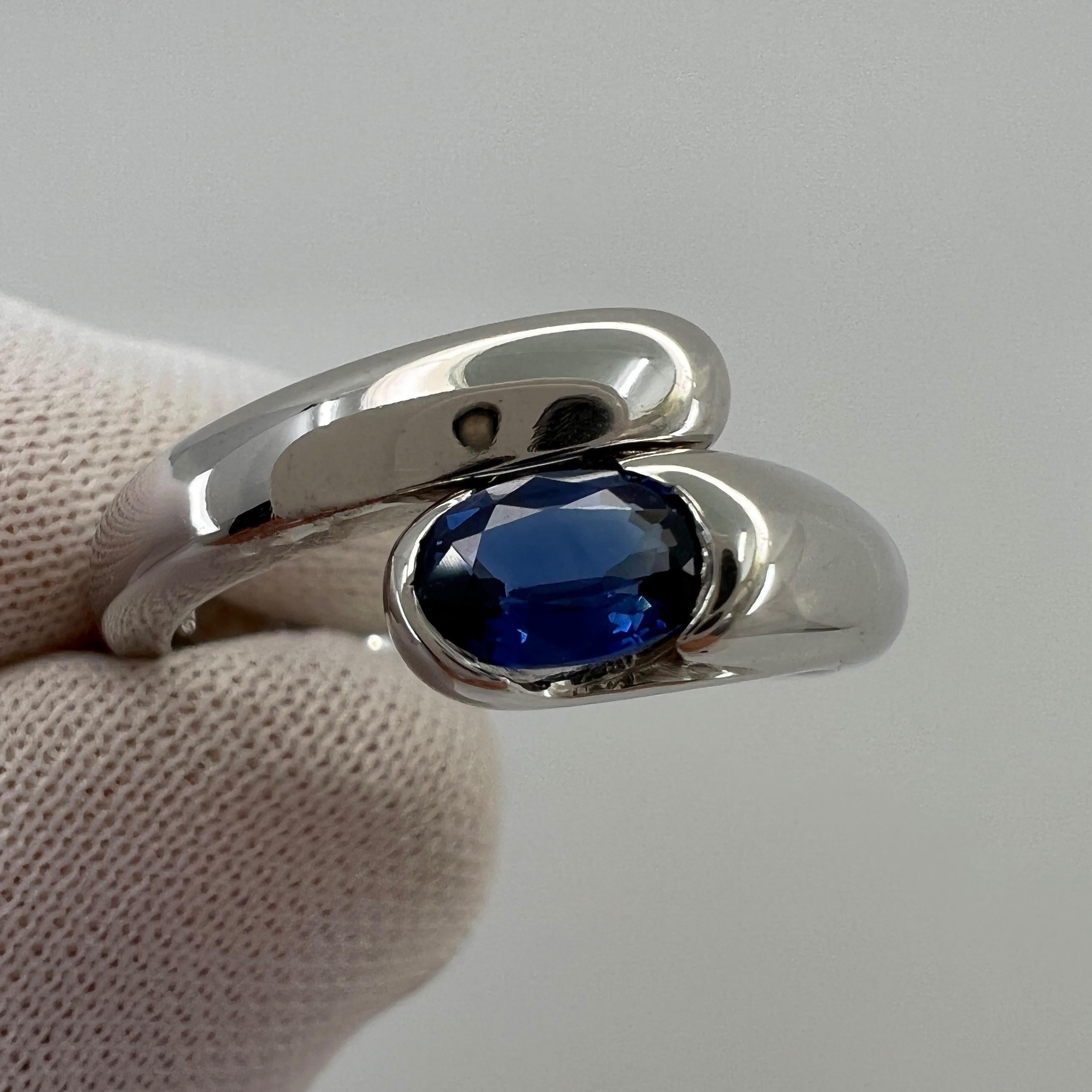 Vintage Bvlgari Astrea Vivid Blue Sapphire Oval Cut 18k White Gold Bypass Ring For Sale 1