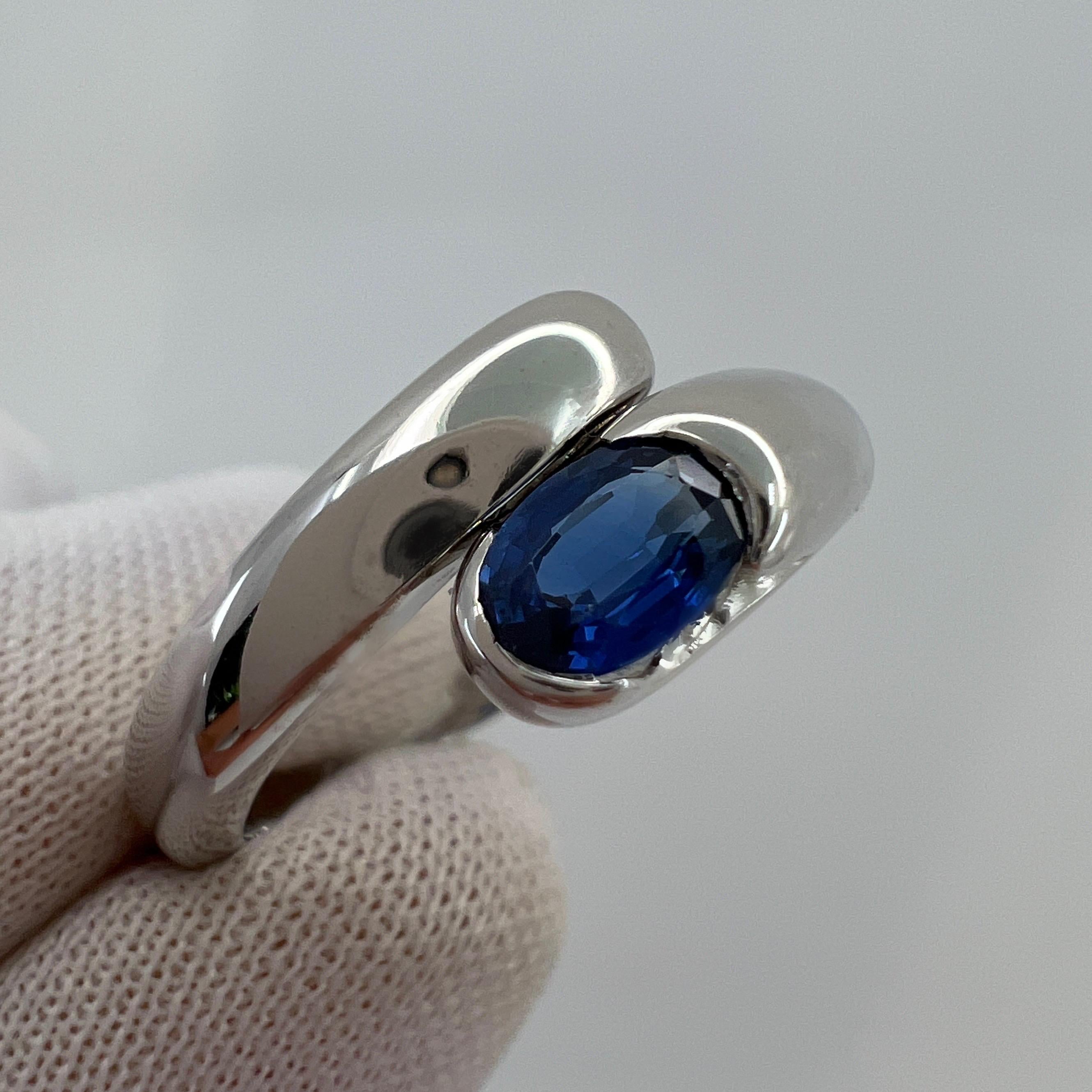 Vintage Bvlgari Astrea Vivid Blue Sapphire Oval Cut 18k White Gold Bypass Ring For Sale 2