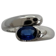 Vintage Bvlgari Astrea Vivid Blue Sapphire Oval Cut 18k White Gold Bypass Ring
