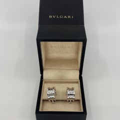 Vintage Bvlgari Bulgari B.Zero1 18 Karat White Gold Hoop Stud Earrings with Box
