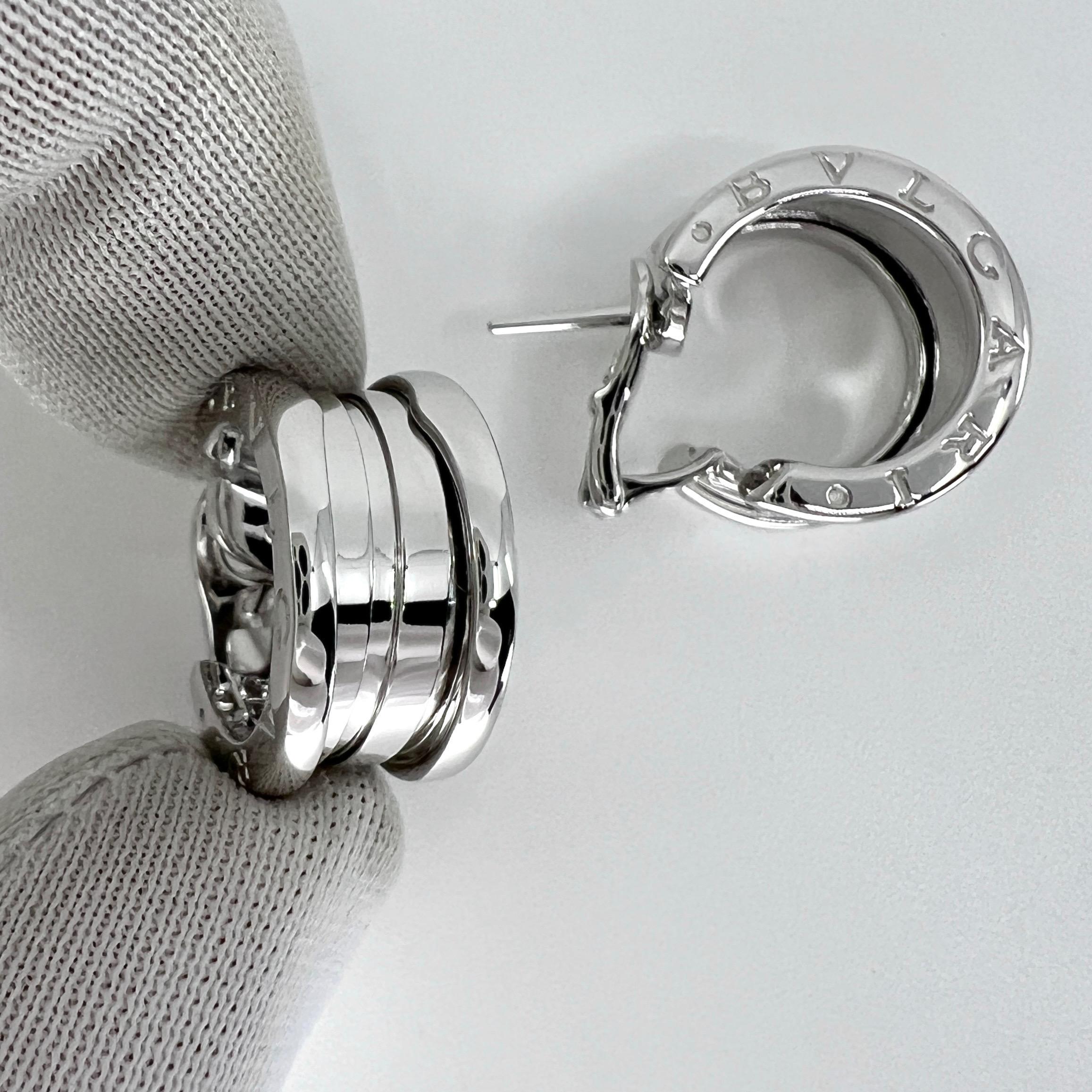 Women's Vintage Bvlgari Bulgari B.Zero1 18 Karat White Gold Hoop Stud Earrings with Box