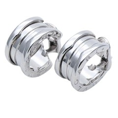 Vintage Bvlgari Bulgari B.Zero1 18 Karat White Gold Hoop Stud Earrings with Box