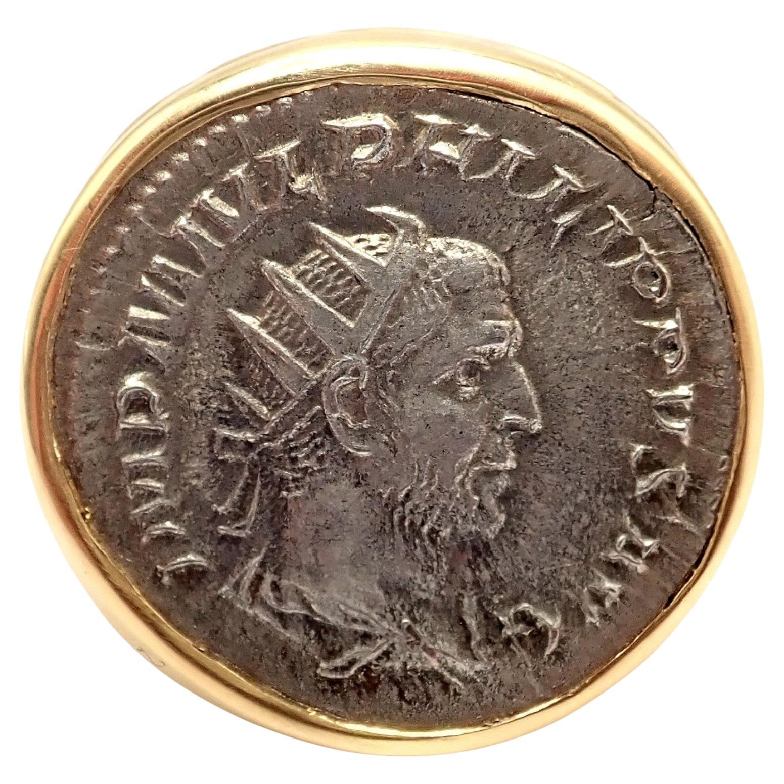 Vintage Bvlgari Bulgari Monete Antique Large Coin Signet Yellow Gold Ring For Sale