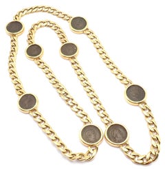 Collier vintage Bvlgari Bulgari Monete à huit pièces anciennes, en or jaune, à maillons de 81 cm