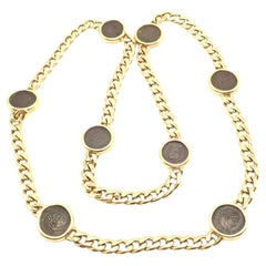 Collier vintage Bvlgari Bulgari Monete à huit pièces anciennes, en or jaune, à maillons de 81 cm