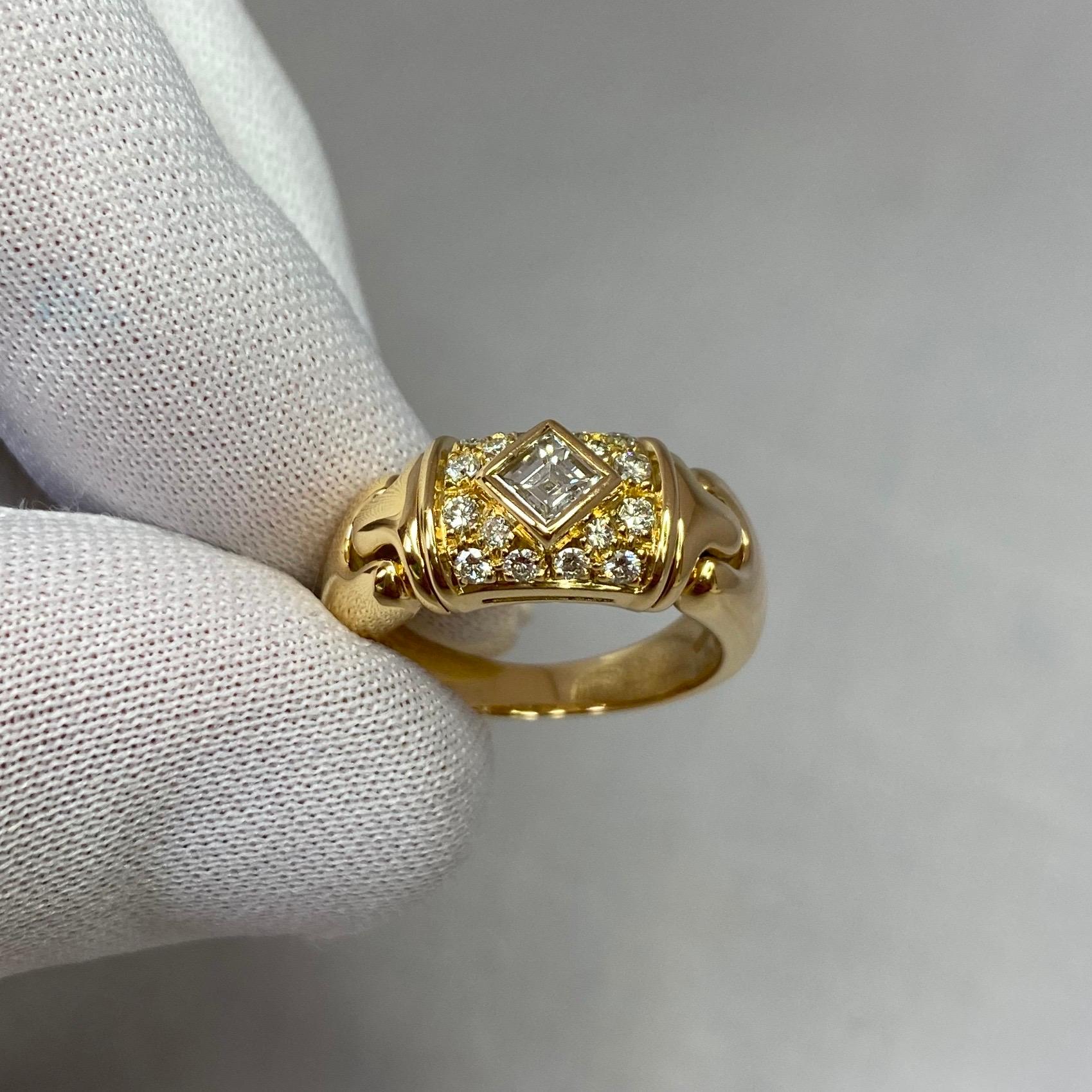 Square Cut Vintage Bvlgari Bulgari Parentesi Square and Round Diamond 18k Yellow Gold Ring