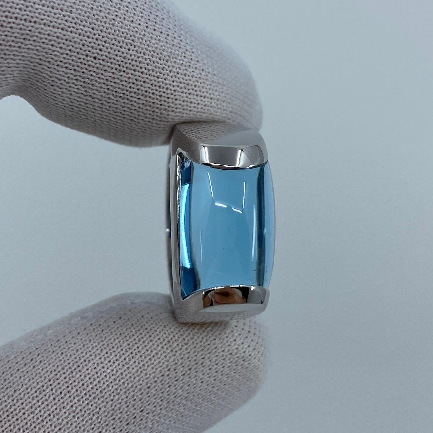 Vintage Bvlgari Bulgari Tronchetto 18 Karat White Gold Blue Topaz Ring with Box 3